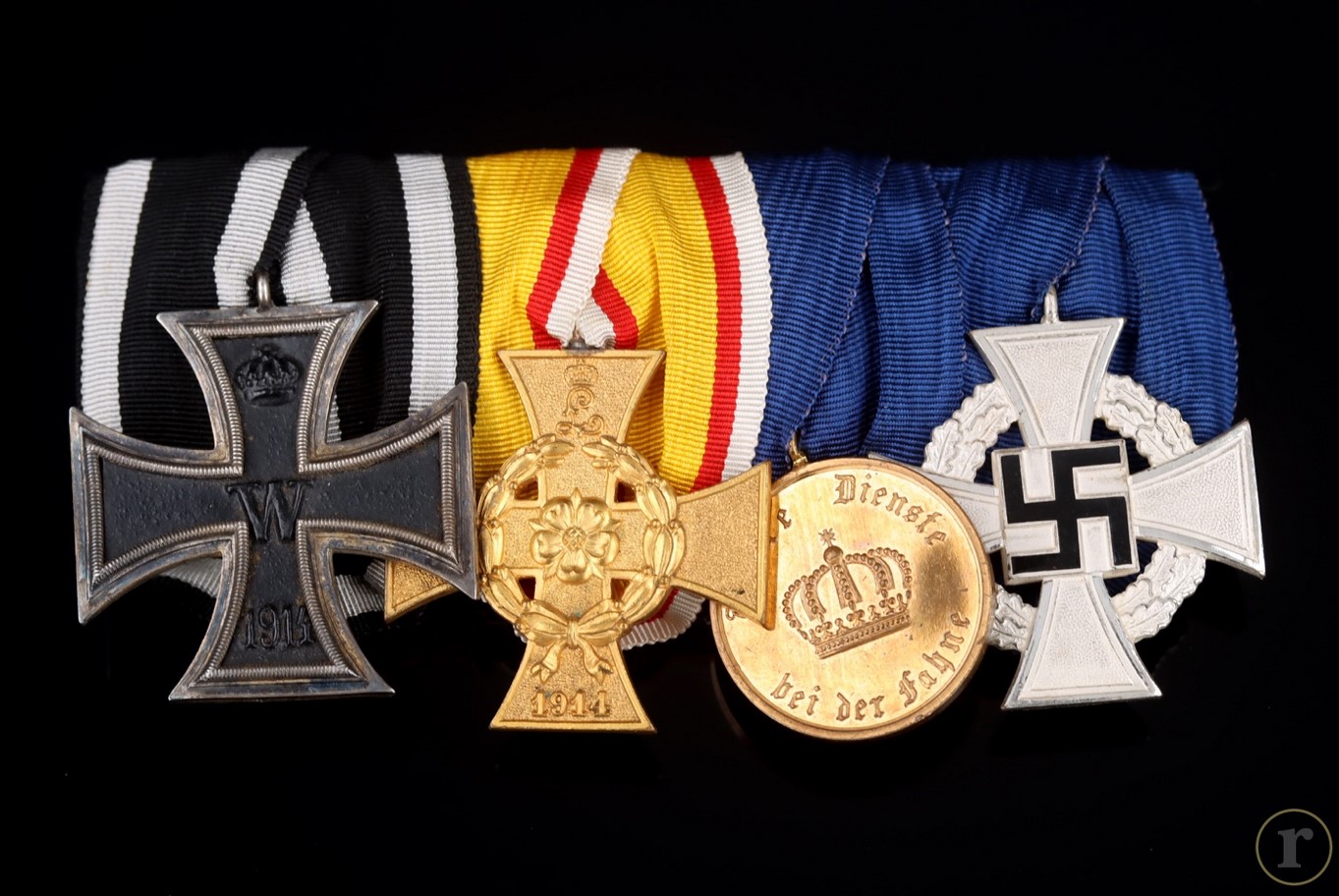 #71-1167 – Large medal bar with 4 awards, including Lippe War Merit Cross on ribbon