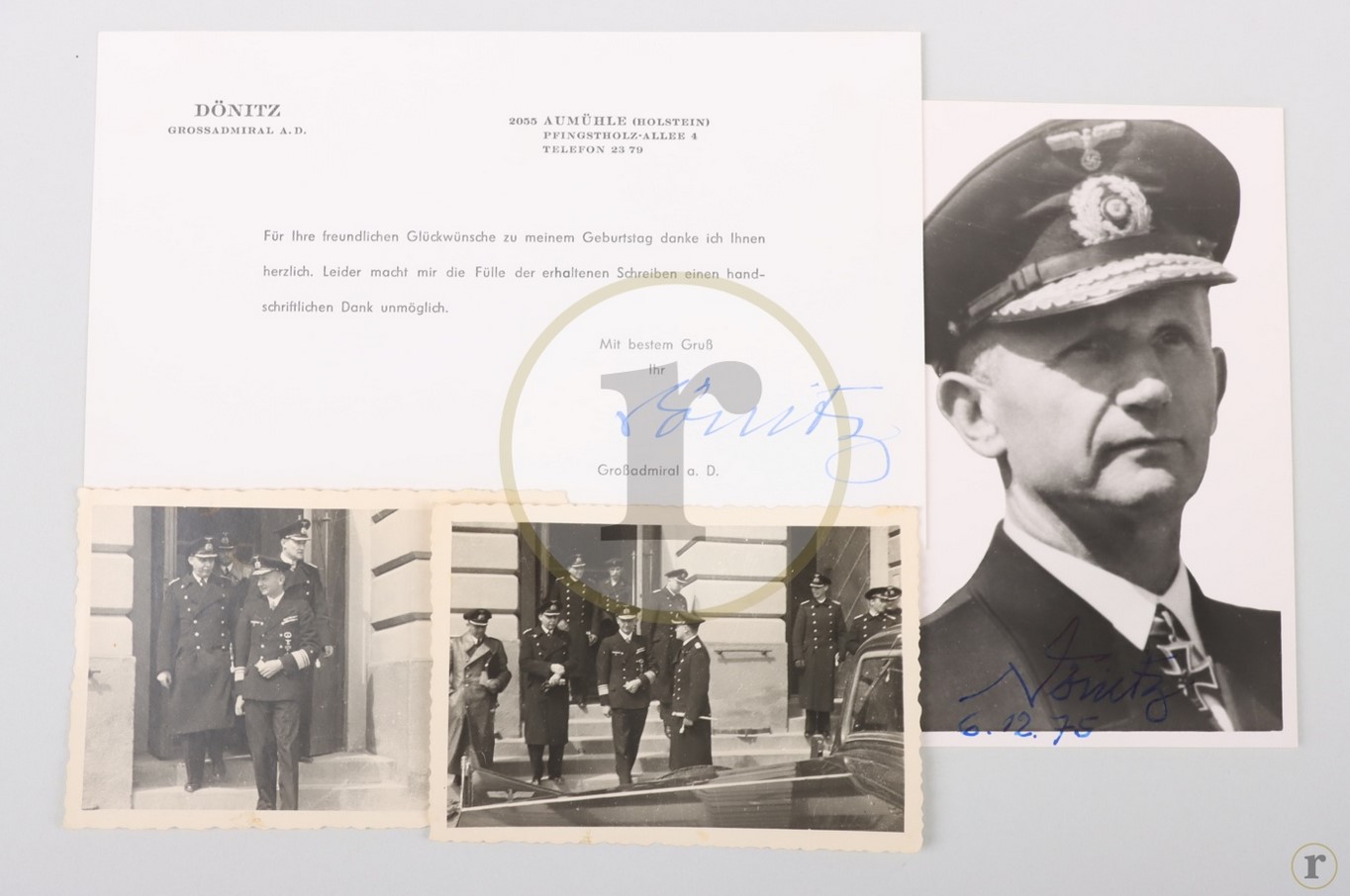 #70-0049 – Dönitz, Karl – 2 postwar autographs, 2 wartime photos