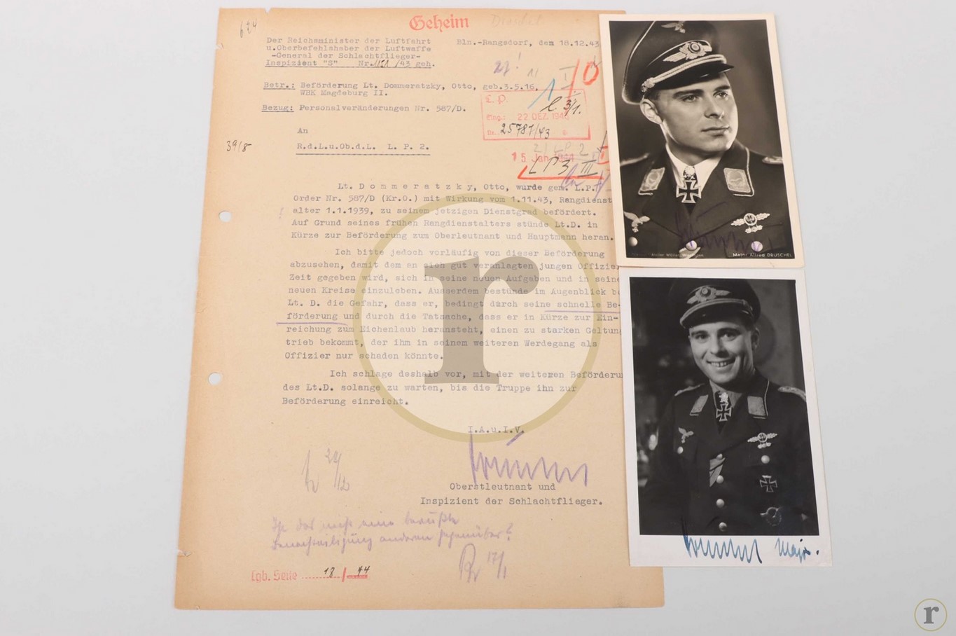 #70-0059 – Druschel, Alfred – 3 autographs & document on Otto Dommeratzky