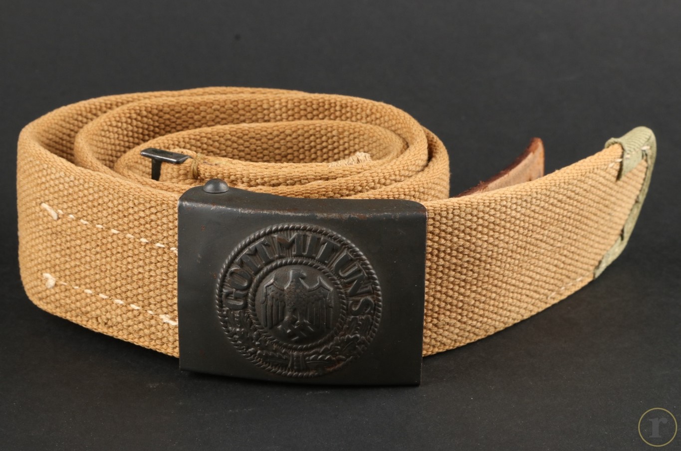 #0480 – Heer Africa field buckle ‘Gott mit uns’ (EM/NCO) with linen belt