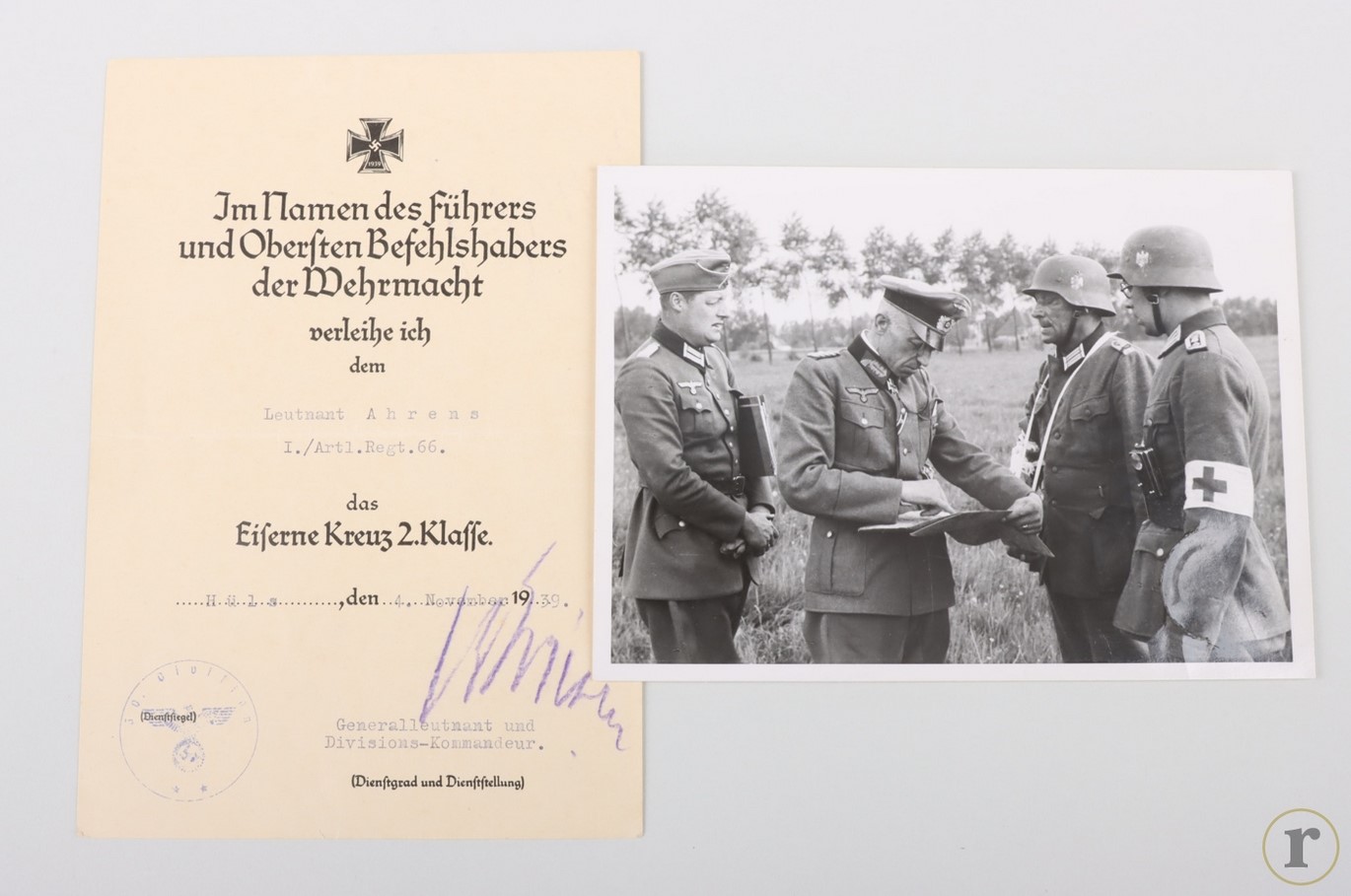 #70-0027 – Briesen, Kurt von (1939 Knight’s Cross) – signed photo & certificate