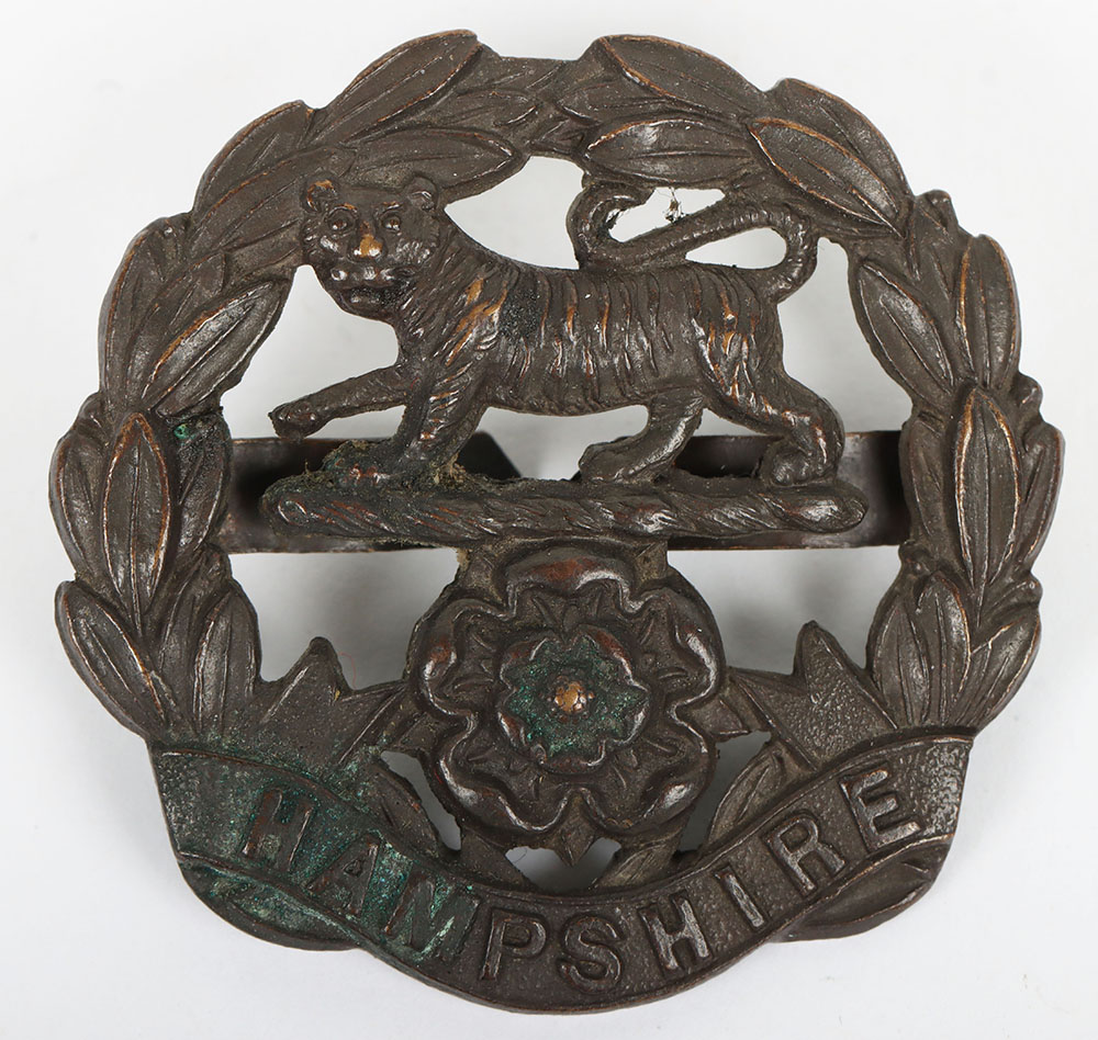 #119 – Scarce Hampshire Regiment Officers Cap Badge in Other Ranks Pattern