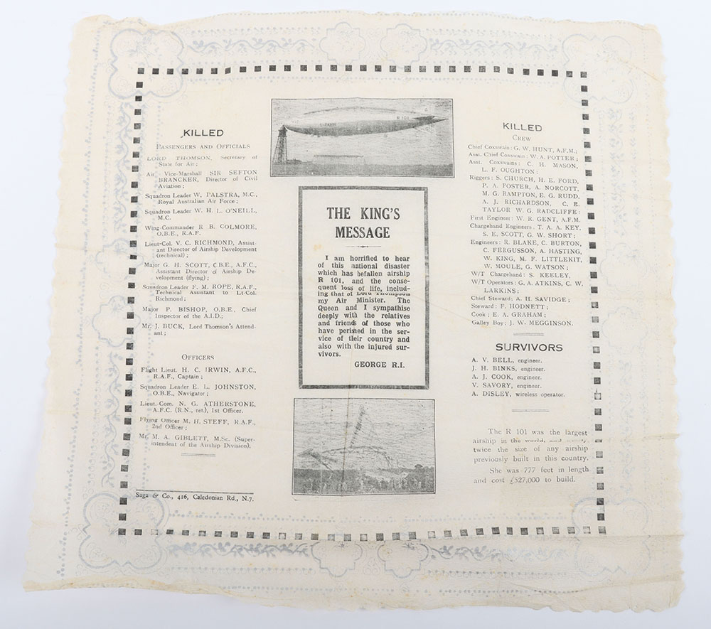 #208 – Printed Memorial Memento of the British Airship R101