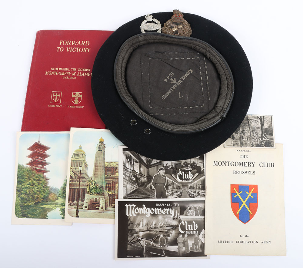 #287 – Field Marshall Bernard Law Montgomery, 1st Viscount Montgomery of Alamein, KG, GCB, DSO, PC, Black Royal Tank Regiment Beret and Associated Ephemera from The Montgomery Club Brussels