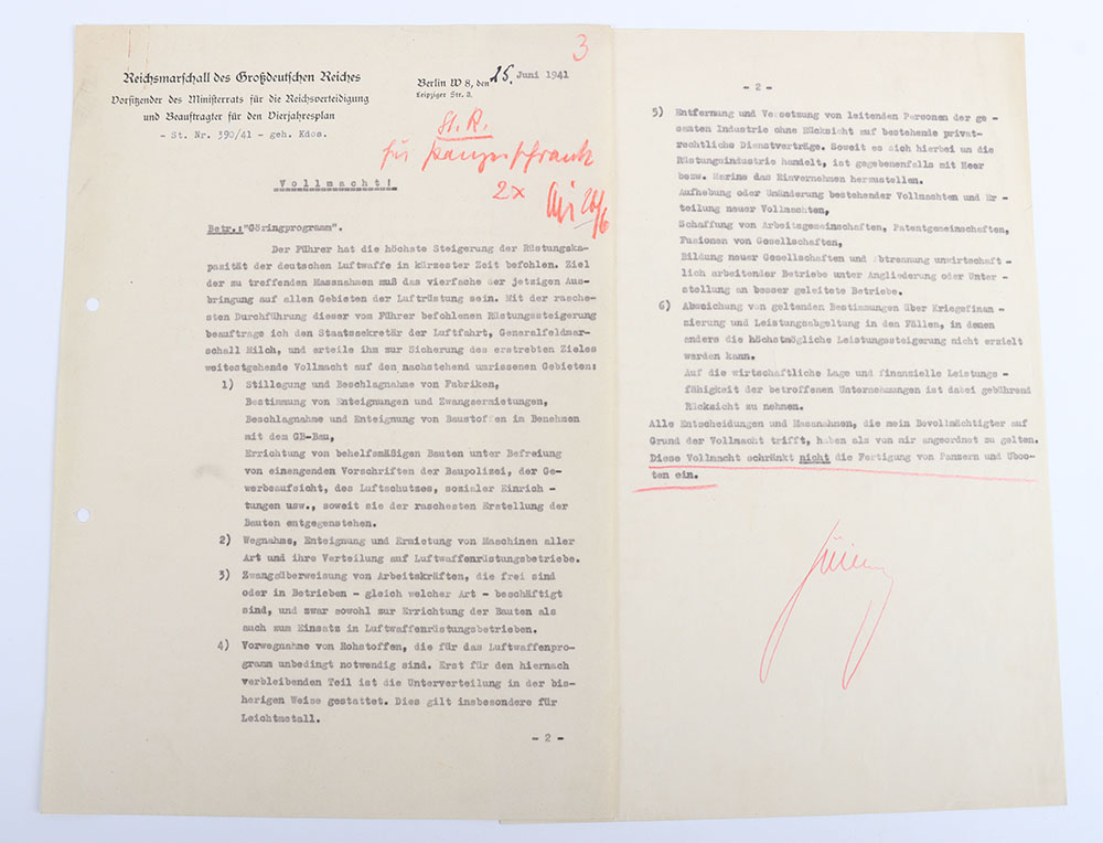 #411 – German Four Year Plan by Reichsmarschall des Grossdeutschen Reichs Hermann Göring with Hand Signature