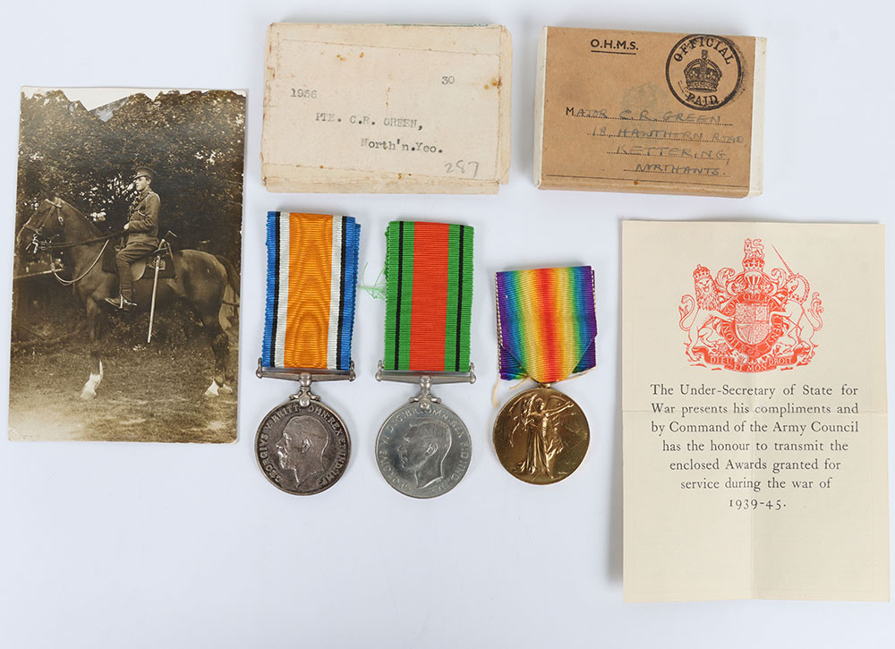 #46 – Medal Group of Three to a Private in the Northamptonshire Yeomanry who then Served as an Officer in the Home Guard During the Second World War