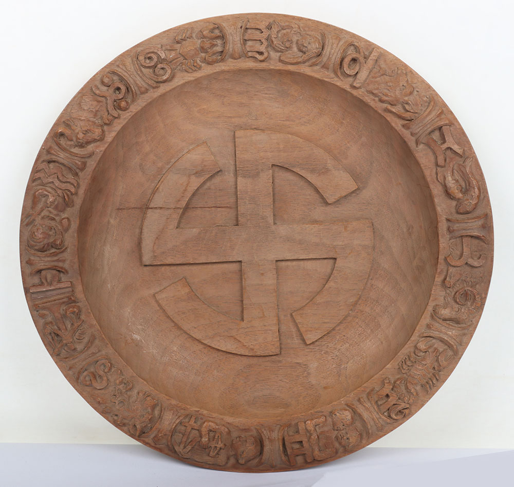 #572 – German Hand Carved Bread Plate with Germanic Runes and Swastika