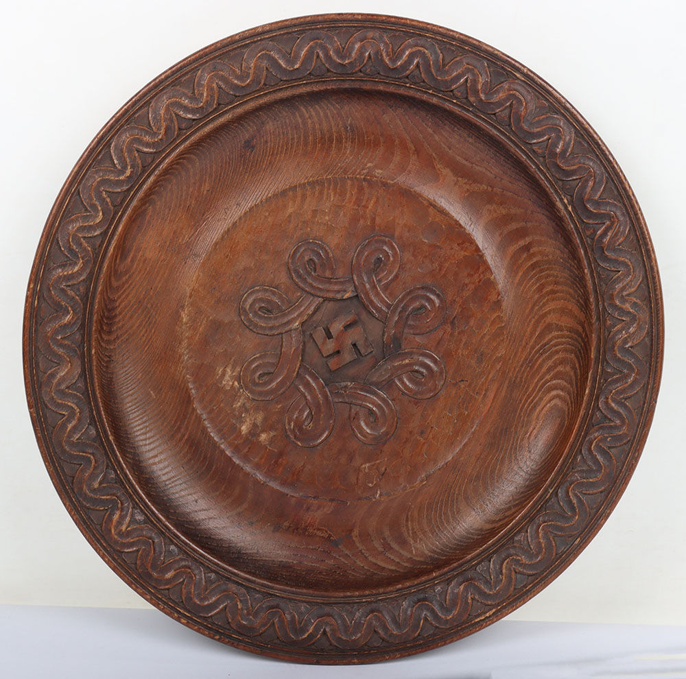 #574 – German Hand Carved Bread Plate with Central Swastika Motif