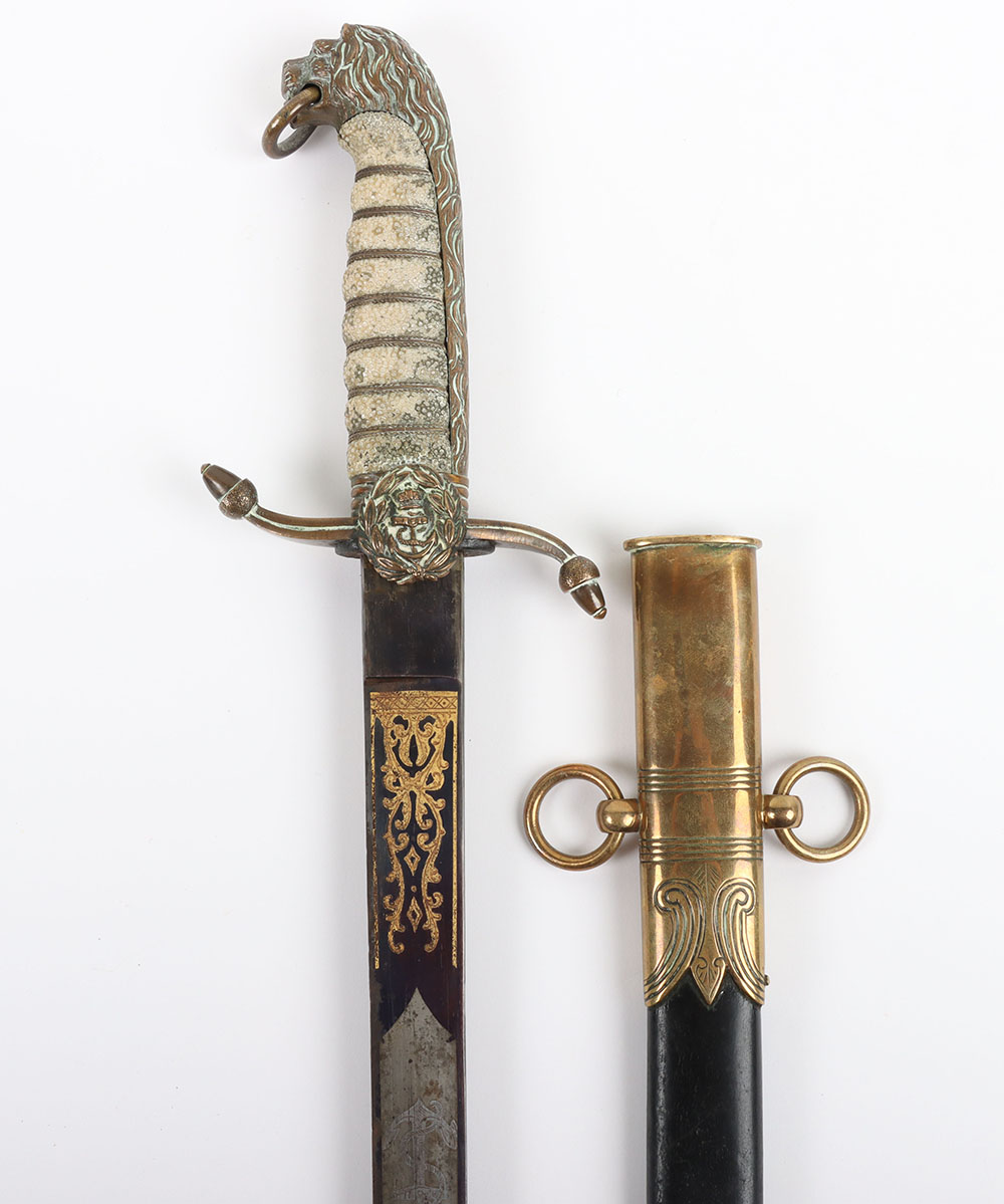 #598 – Edward VII Royal Navy Officers Dirk with Blue and Gilt Blade