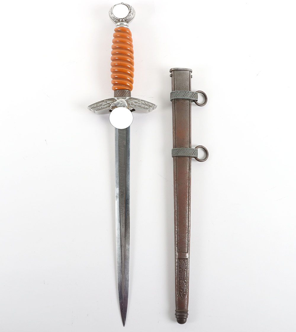 #104 – WW2 German Luftwaffe 2nd Pattern Officers Dress Dagger by SMF with Named Dedication to the Blade