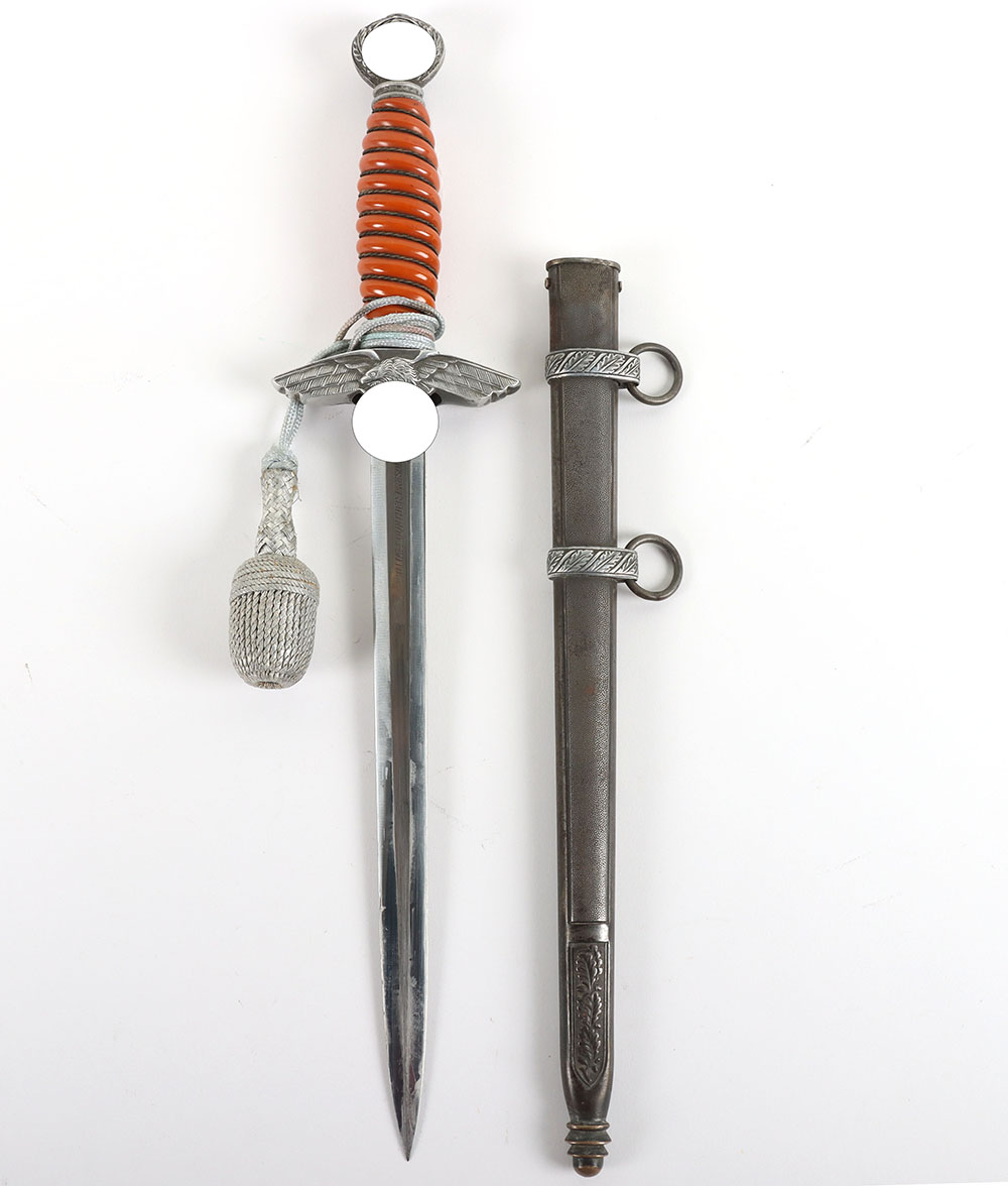 #105 – WW2 German Luftwaffe 2nd Pattern Officers Dress Dagger with Engraved Rear Cross Guard by Alcoso, Solingen