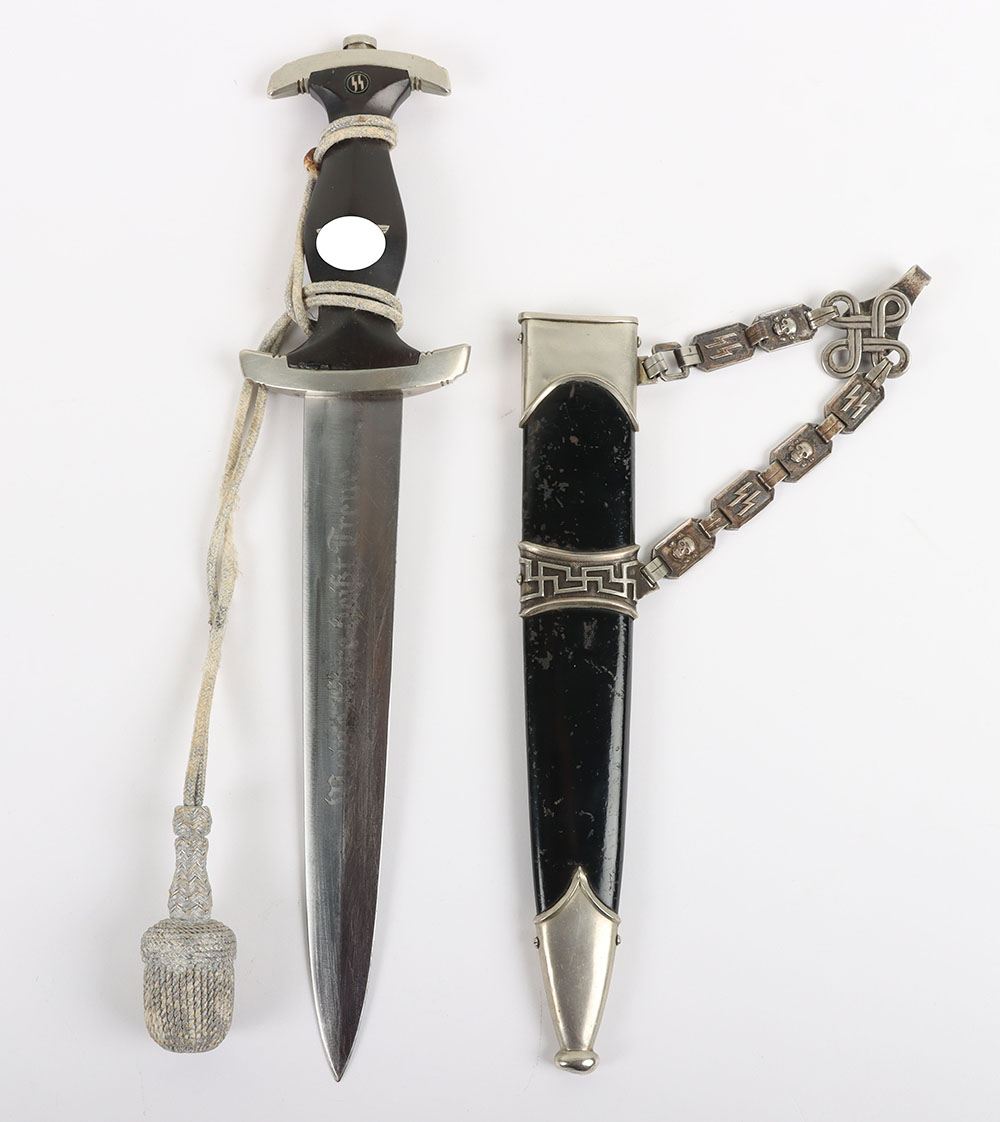 #38 – Third Reich SS (Schutzstaffel) Officers Chained Dress Dagger with Dedication to the Blade