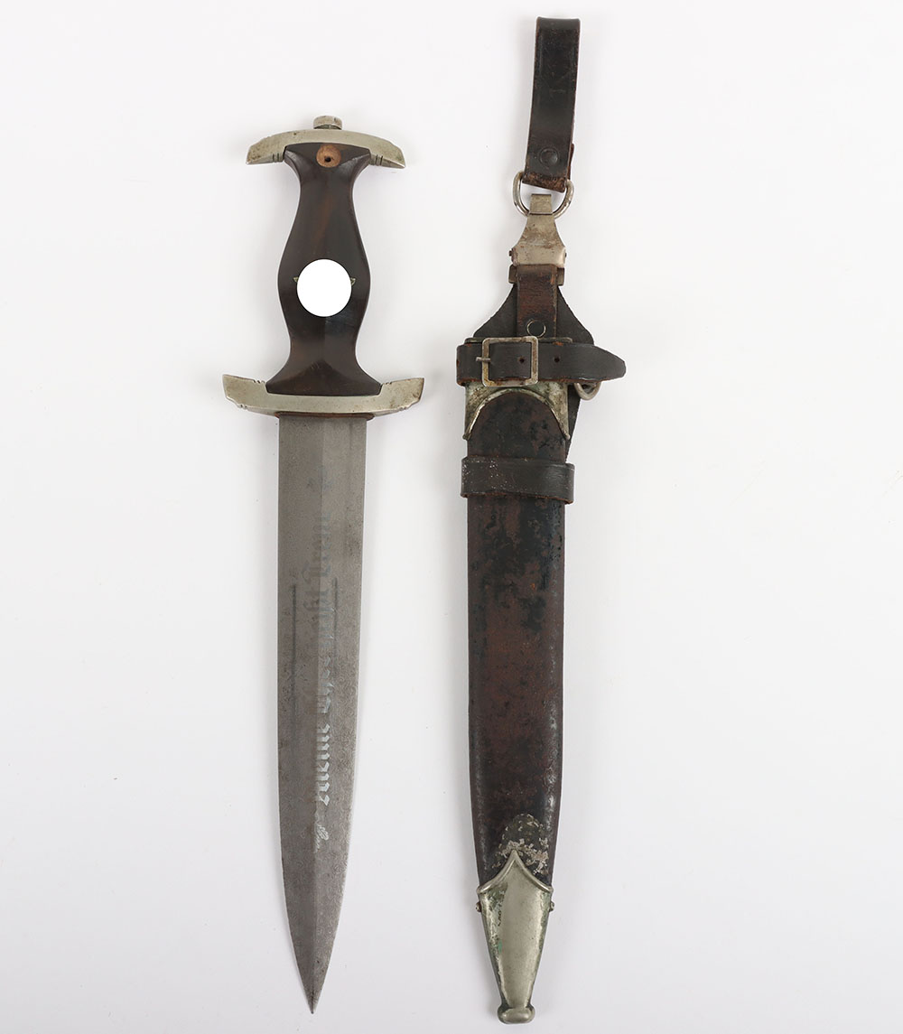 #40 – Rare Third Reich SS (Schutzstaffel) Dress Dagger with Full Ernst Röhm Dedication on Artificial Damascus Honour Blade