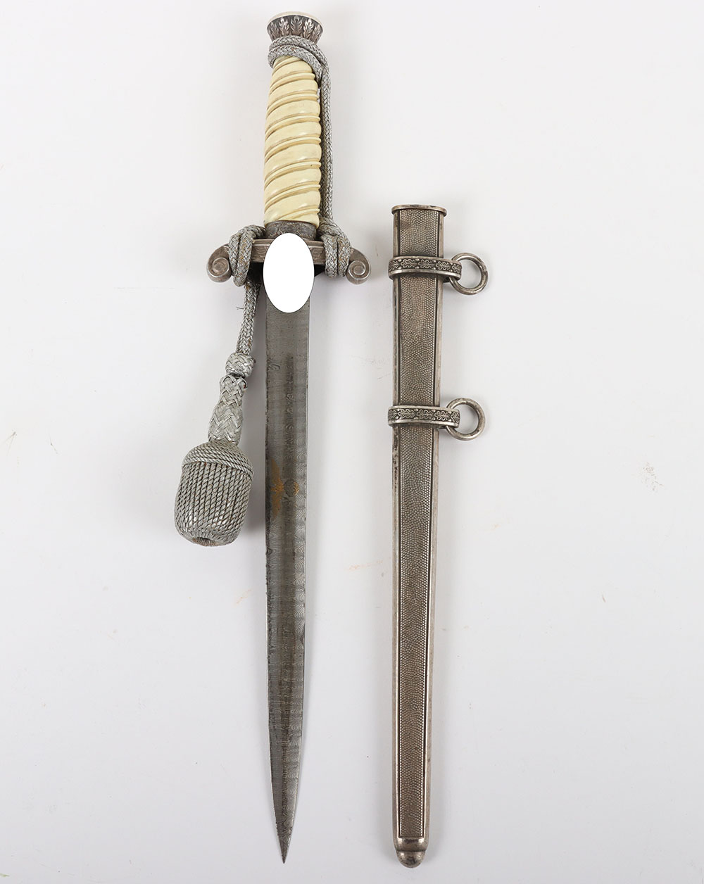 #70 – WW2 German Army Officers Dagger with Artificial Damascus and Gilt Presentation Blade Infantry Regiment Nr 41 by Alcoso, Solingen