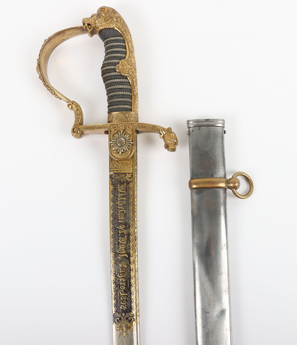 #8 – Impressive Imperial German Blue Gilt and Damascus Presentation Garde Officers Grosser Hilt Sword