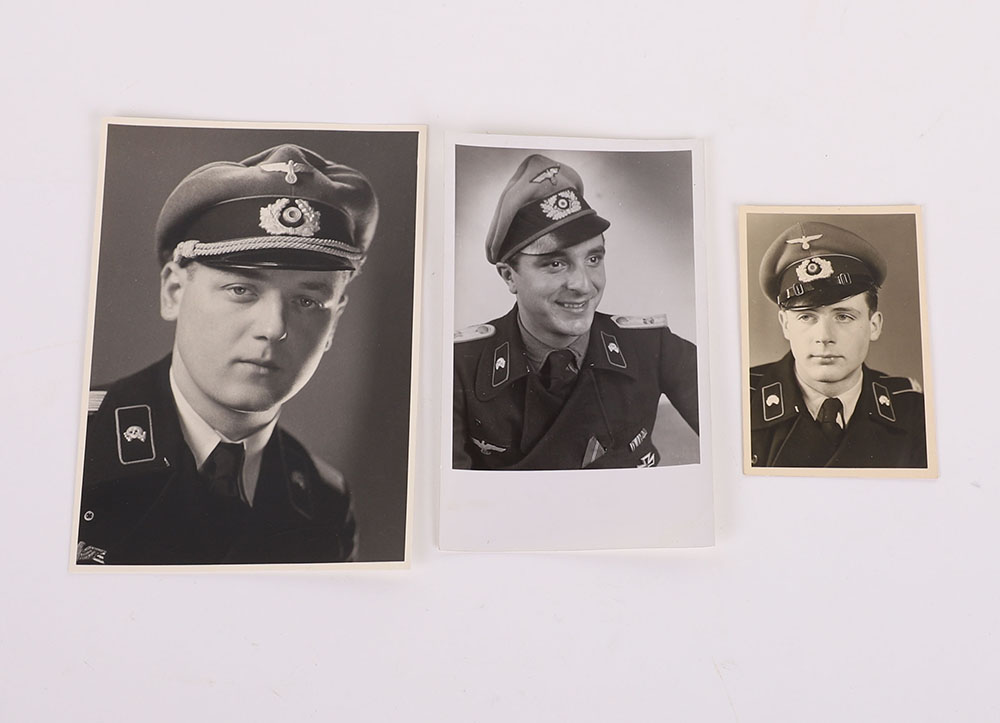 #125 – 3 HEER PHOTOS & ALL ARE WEARING A PANZER WRAPPER W/ VISOR CAPS