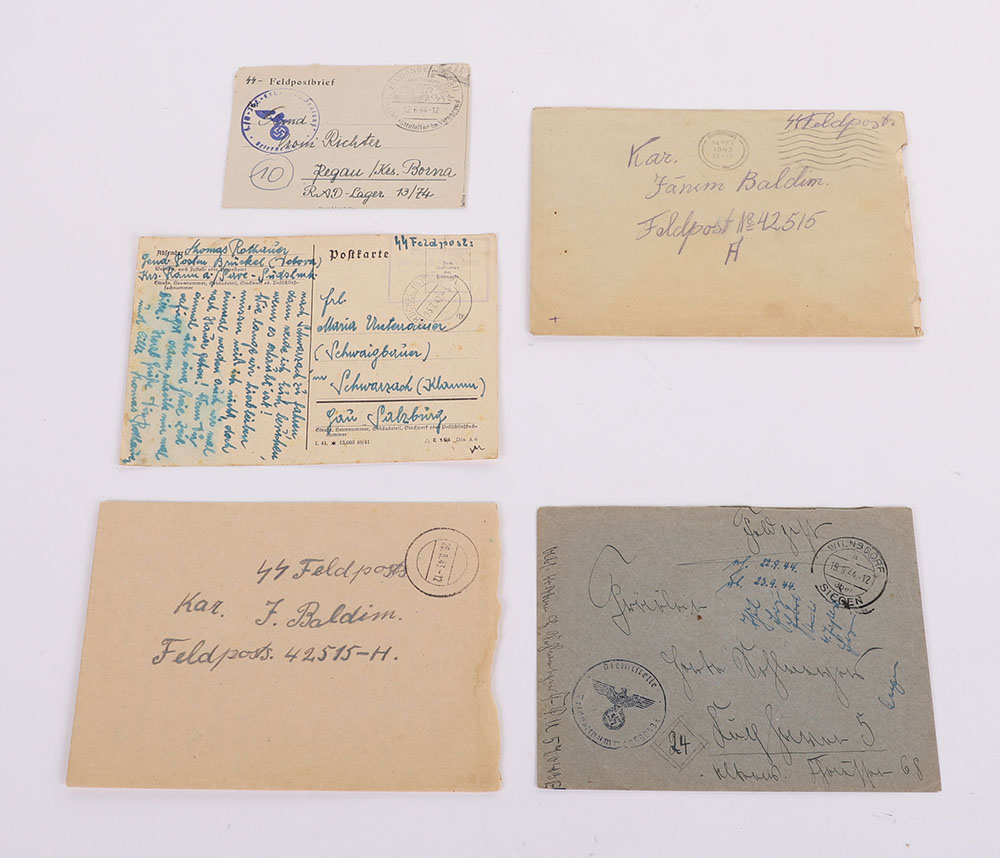 #140 – LOT OF 3 WAFFEN-SS FELDPOST LETTERS W/ ENVELOPES & 2 WAFFEN-SS FIELD POST CARDS