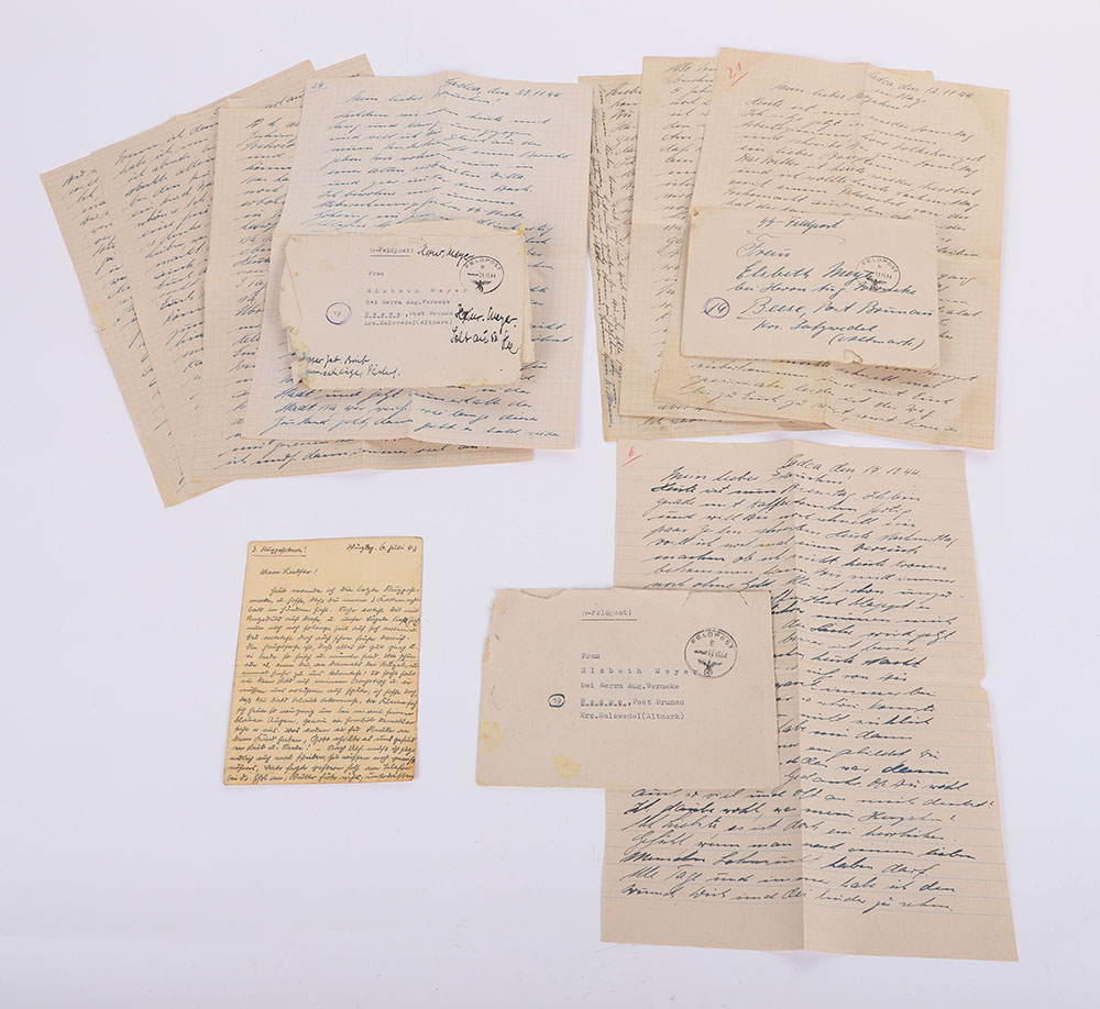 #142 – LOT OF 3 WAFFEN-SS FELDPOST LETTERS W/ ENVELOPES & A SS POSTCARD