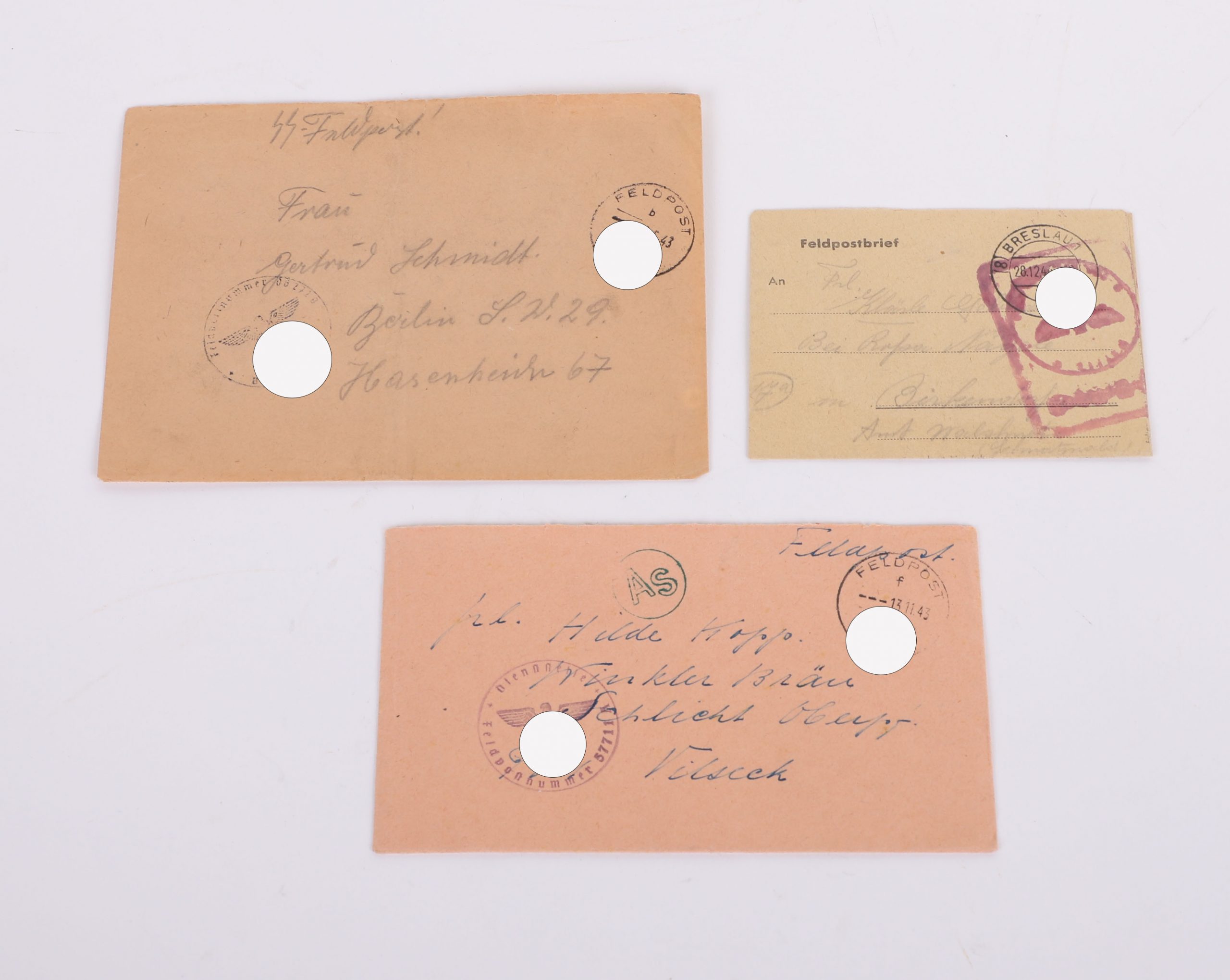 #145 – LOT OF 3 WAFFEN-SS FELDPOST LETTERS W/ ENVELOPES & A WAFFEN-SS FIELD POST CARD