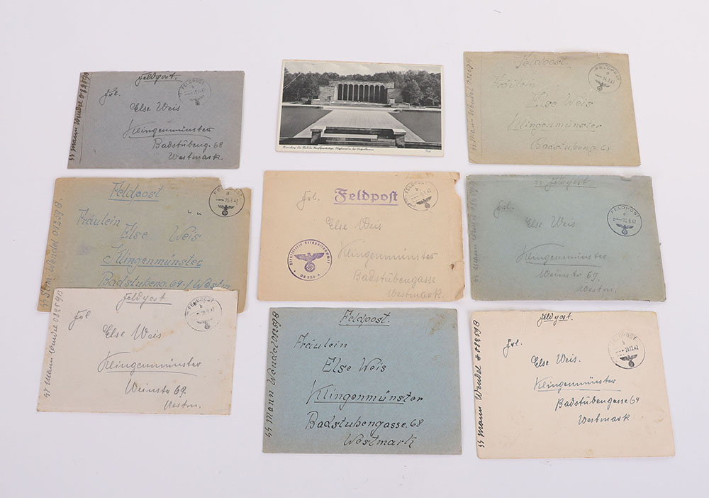 #146 – LOT OF 8 WAFFEN-SS FELDPOST LETTERS W/ ENVELOPES & A WAFFEN-SS POSTCARD