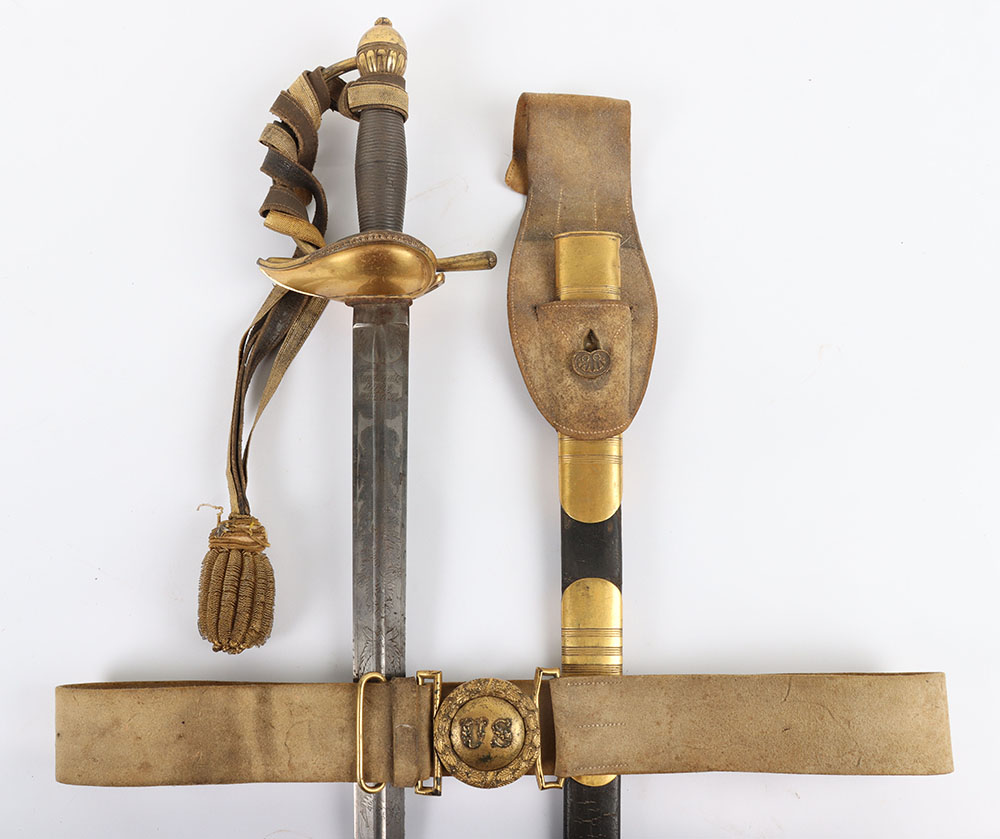 #24 – US AMES MODEL 1834 GENERALS & GENERAL STAFF OFFICERS SWORD WITH BELT AND BUCKLE