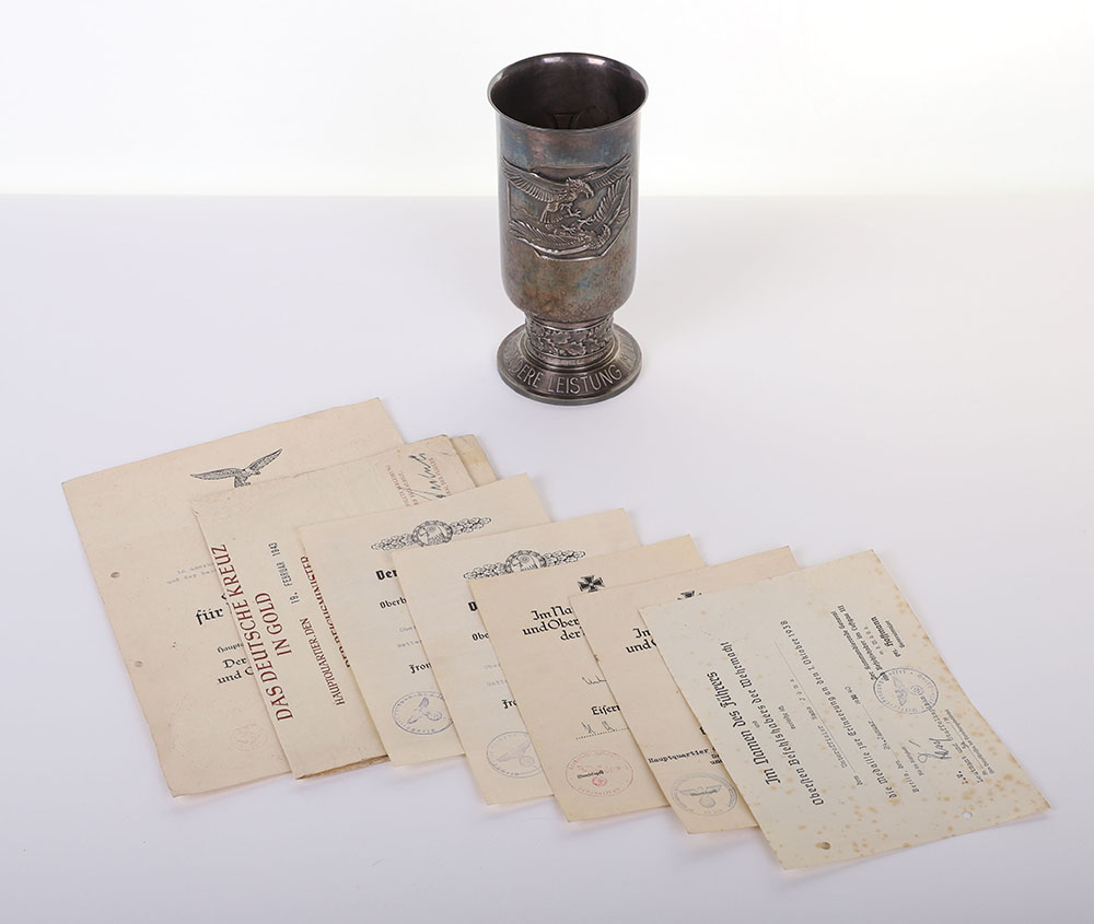 #291 – WW2 GERMAN LUFTWAFFE HONOUR GOBLET (EHRENPOKAL) WITH AWARD CITATIONS