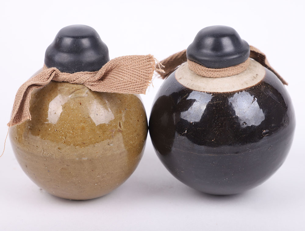 #385 – 2x INERT WW2 JAPANESE CERAMIC HAND GRENADES