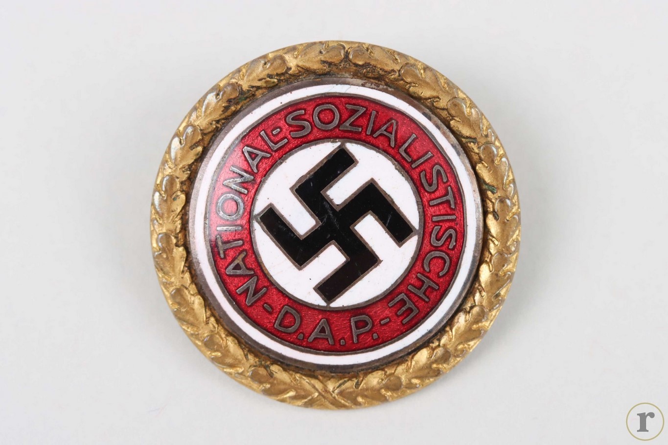 #74-1607 – NSDAP Golden Party Badge ‘70123’ – large type (Deschler)