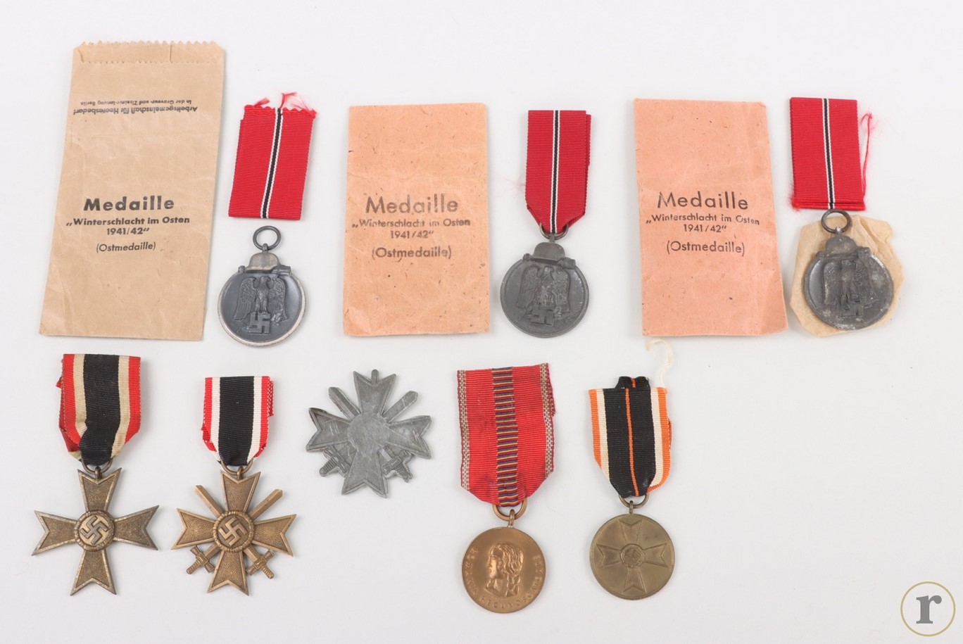 #75-1658 – Lot of East Medals, 1939 War Merit Crosses 2nd Class, and Romanian Anti-Communism Medal