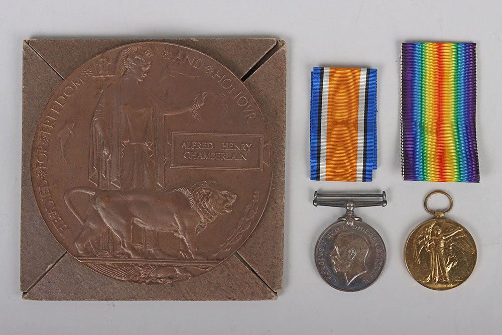 #108a – WW1 Royal Artillery 1917 Casualty Medal Pair and Memorial Plaque