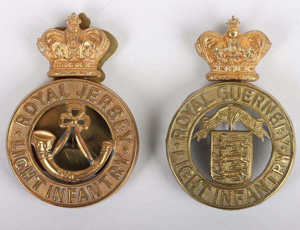 #212 – Channel Islands Victorian Royal Jersey and Royal Guernsey Light Infantry Other Ranks Glengarry Badges