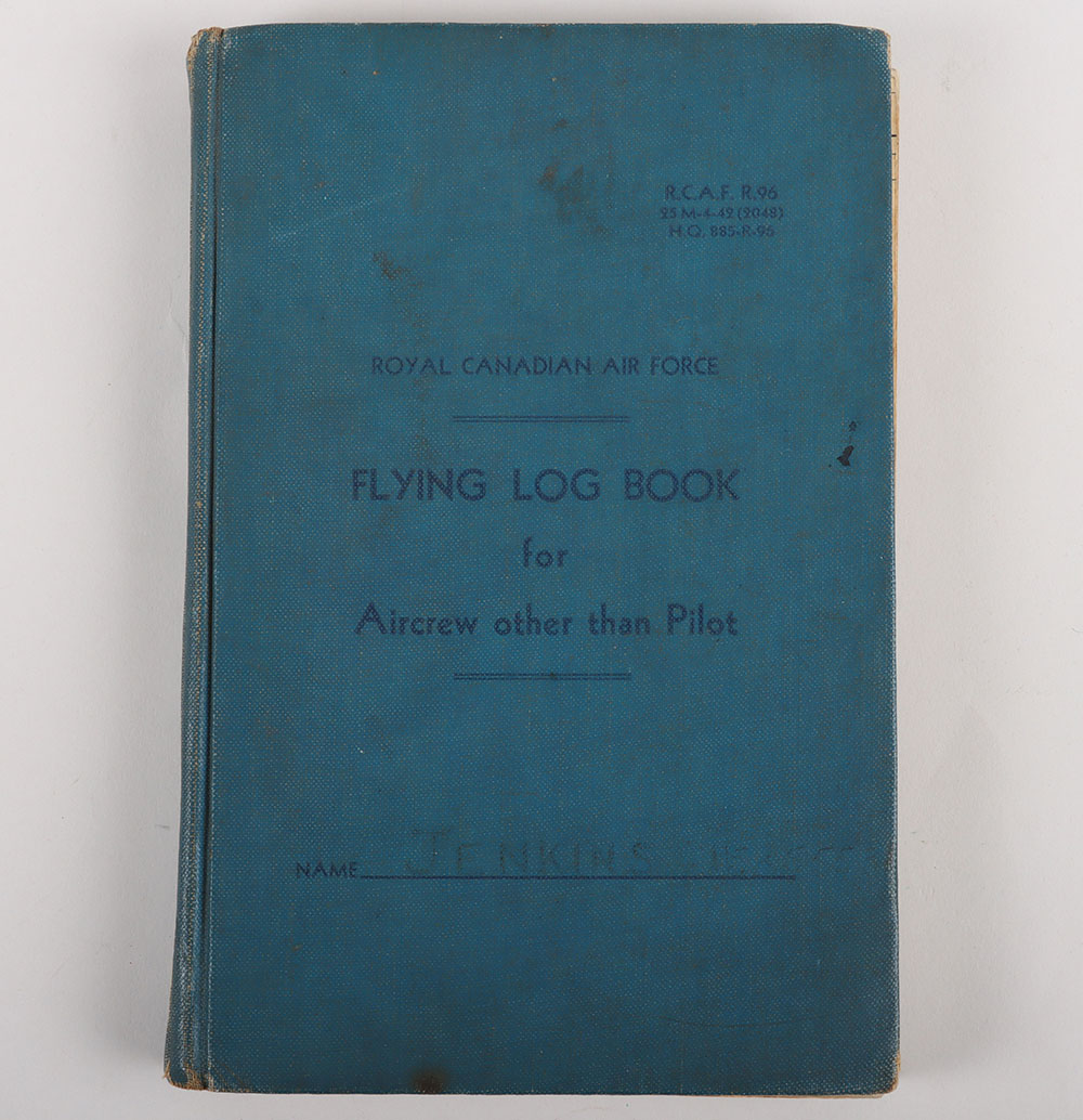 #374 – WW2 Royal Canadian Air Force Flying Log Book of Warrant Officer G H Jenkins Navigator and Air Gunner with 415 & 524 Squadron