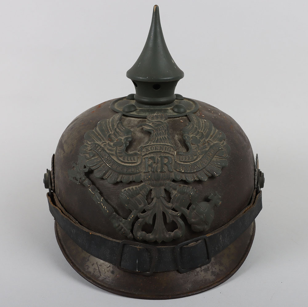 #608 – WW1 German Ersatz Spun Steel Prussian Pickelhaube