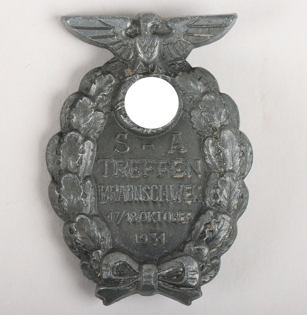 #655 – Third Reich SA Treffen Braunschweig 1931 Badge by Foerster and Barth, Pforzheim, “M11/17”