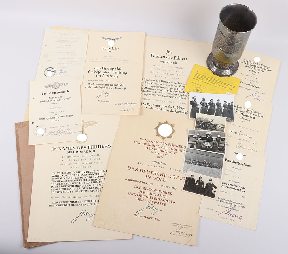 #701 – WW2 German Luftwaffe Honour Goblet and Document Grouping to Oberleutnant Karl Günter Näder