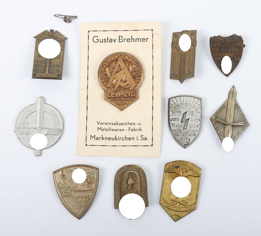 #725 – Grouping of Third Reich Rally Badges of NSDAP, SA and Hitler Youth Interest