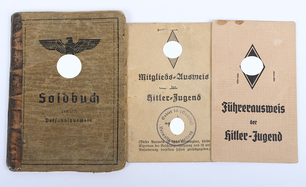 #758 – WW2 German Army Soldbuch & Hitler Youth Passes to Medic San-Ogefr. M. Lehmann. Feldlazarett 664