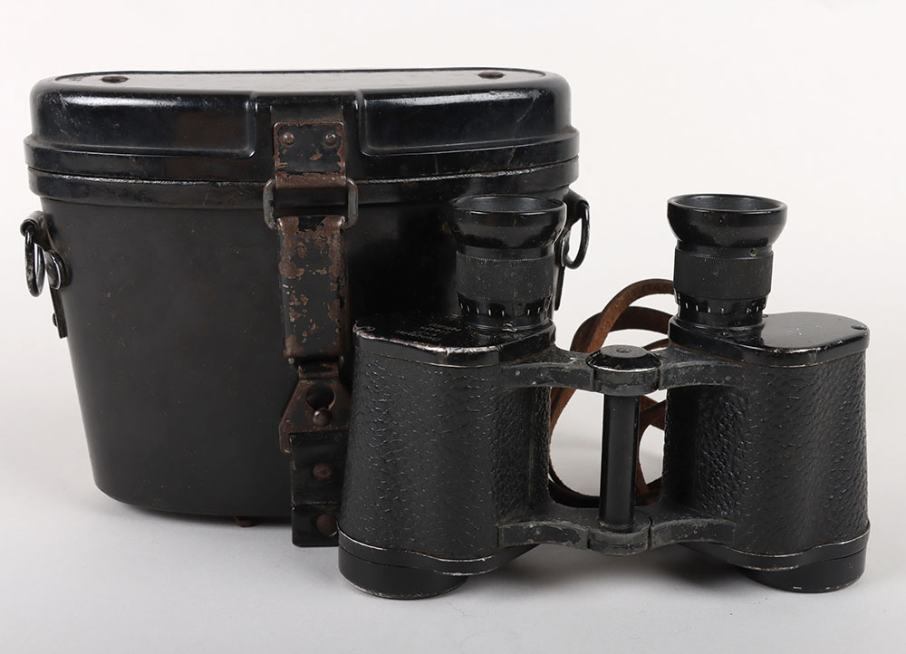 #843 – WW2 German Army Binoculars ‘Dienstglas 6×30’ by Optische Werke G. Rodenstock, Munich ‘ESO’ with Black Bakelite Case