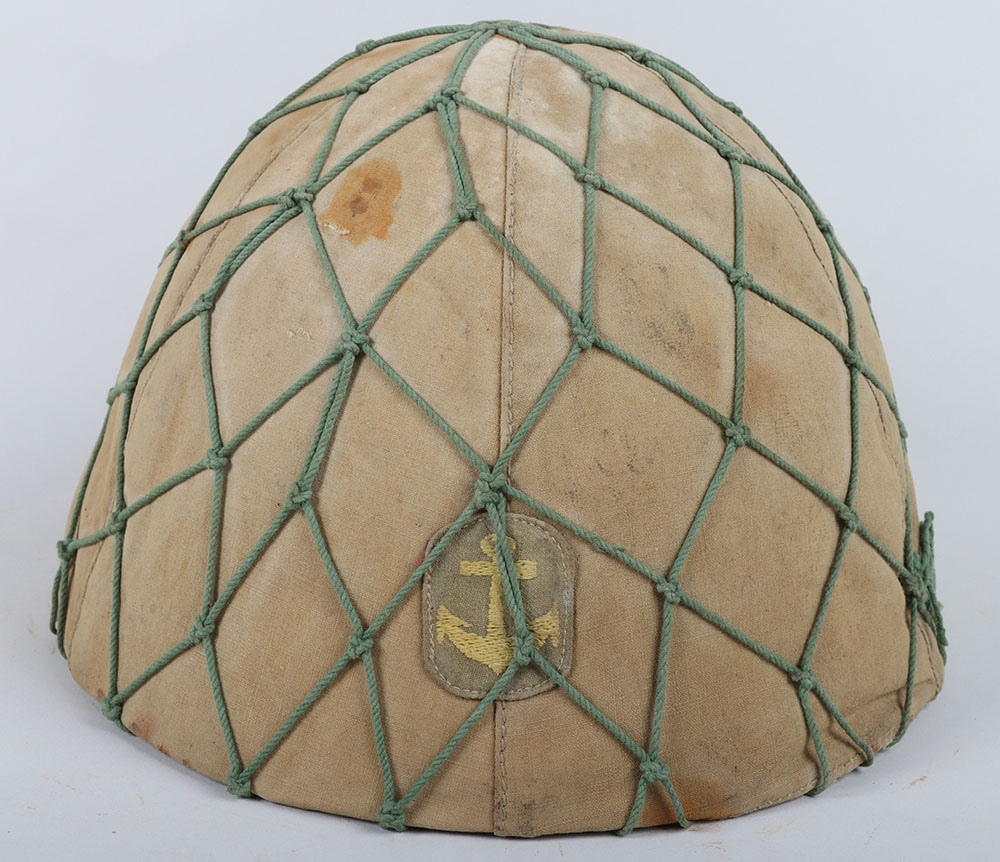 #872 – WW2 Imperial Japanese Naval Landing Forces (Marines) Combat Helmet with Cover and Camouflage Net