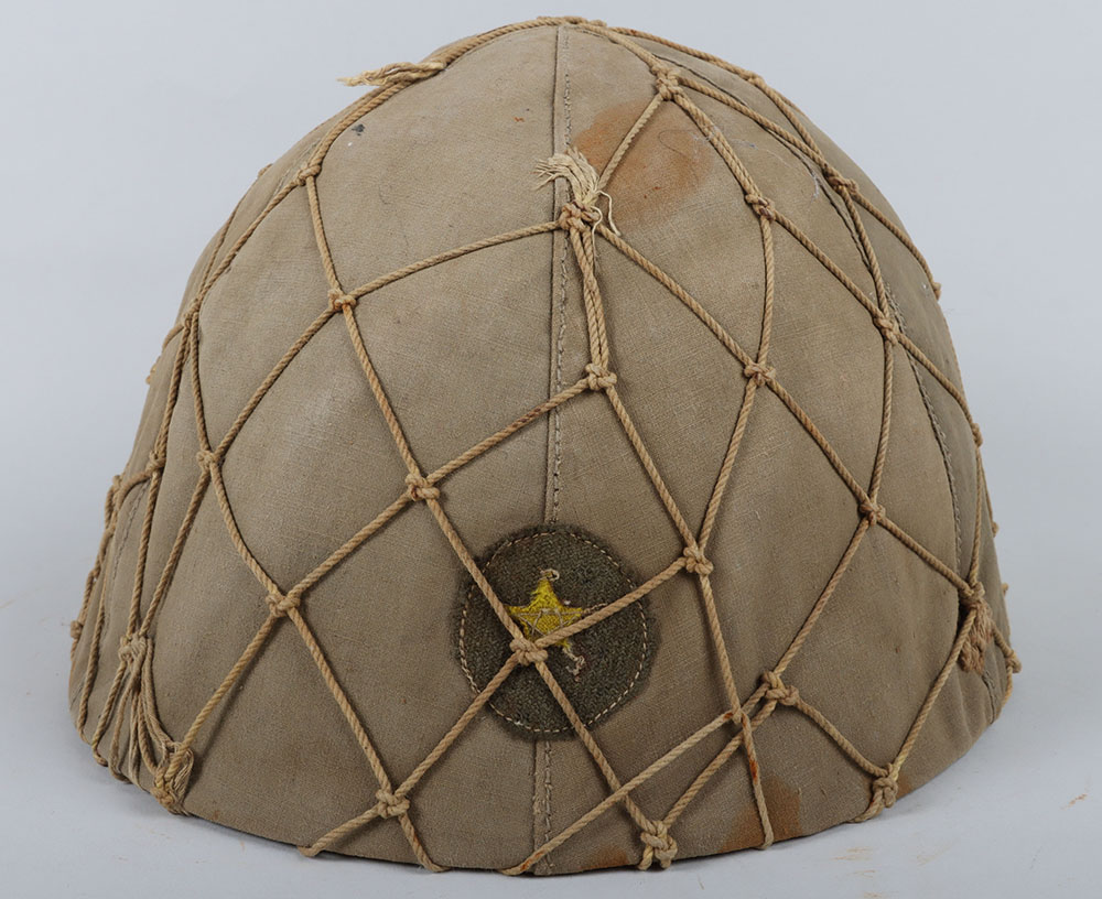 #874 – WW2 Imperial Japanese Army Combat Helmet with Cover and Camouflaged Net