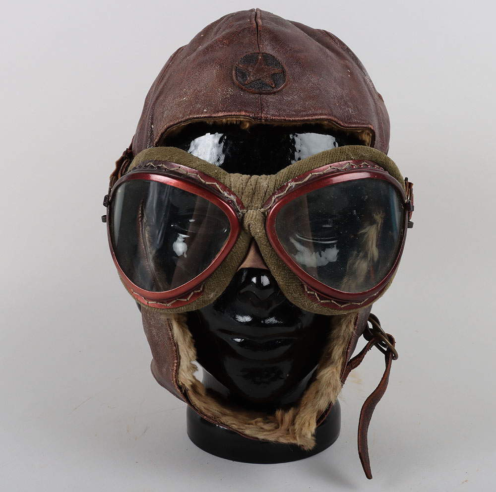 #877 – WW2 Japanese Pilots Flying Helmet and Flying Goggles