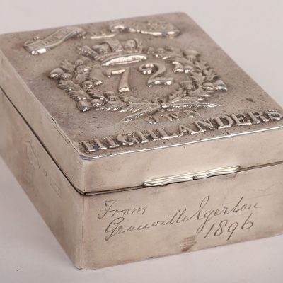 #175 – Hallmarked Silver Cigarette Box with Shoulder Belt Plate of the Duke of Albany’s Own 72nd Highlanders