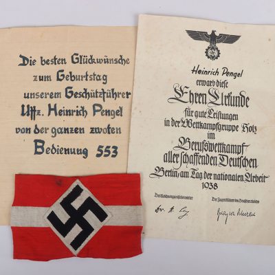 #372 – WW2 German Hitler Youth (Hitlerjugend) Armband with Berufswettkampf Document