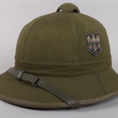 #485 – Rare Olive Green Afrikakorps DAK 1st Pattern Pith Helmet by JHS