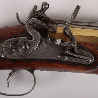 #712 – Flintlock Blunderbuss Pistol with Sprung Bayonet