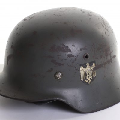 #218 – WW2 German Army M-35 Double Decal Steel Combat Helmet