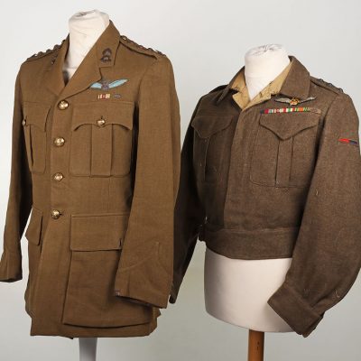 #223 – WW2 British Service Dress & Battle Dress Uniform Pair of Captain C F H Shepherd Royal Artillery / Glider Pilot