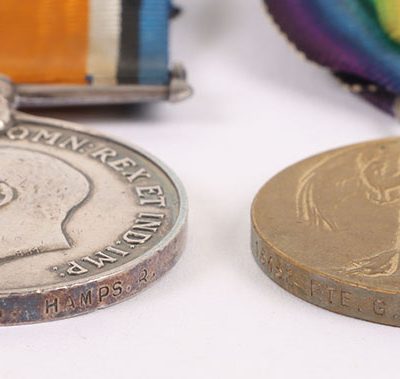 #33 – A Great War 1914-15 trio to the 12th Battalion Hampshire Regiment to a Private Soldier who Served in France and Salonica, Later Serving with the Royal Engineers