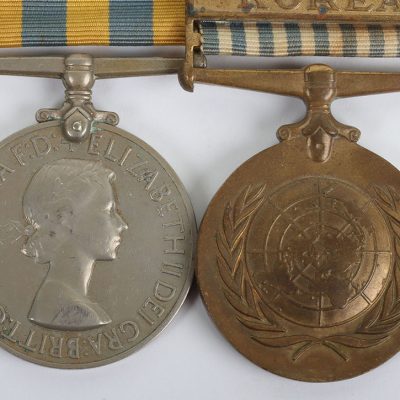 #61 – A Korean War Pair of Medals to a Royal Navy Officer who was Present on the Destroyer HMS Comus when she was Attacked and Damaged by Enemy Aircraft in August 1950